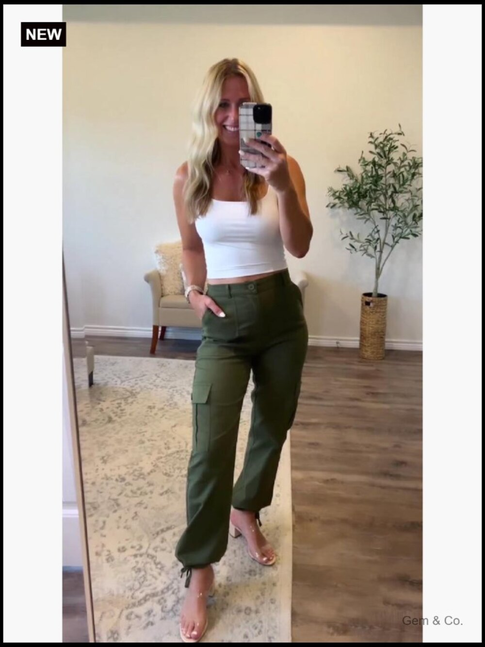 High Waisted Cargo Pants Baggy Stretchy 6 Pockets Drawstring Ankle Cuffs Y2K - Picture 7 of 7